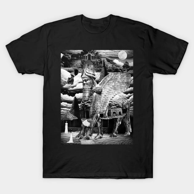 Lamassu Statue Guardian Ancient Mesopotamia Sumeria Assyria T-Shirt by seruniartworks